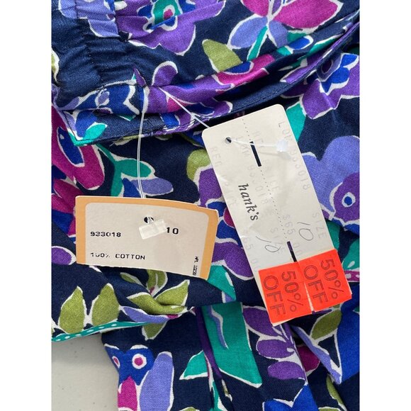 Vintage 90s Lombardi Floral Pleated Midi Skirt Size 10 Navy Purple Deadstock NEW - Picture 4 of 6